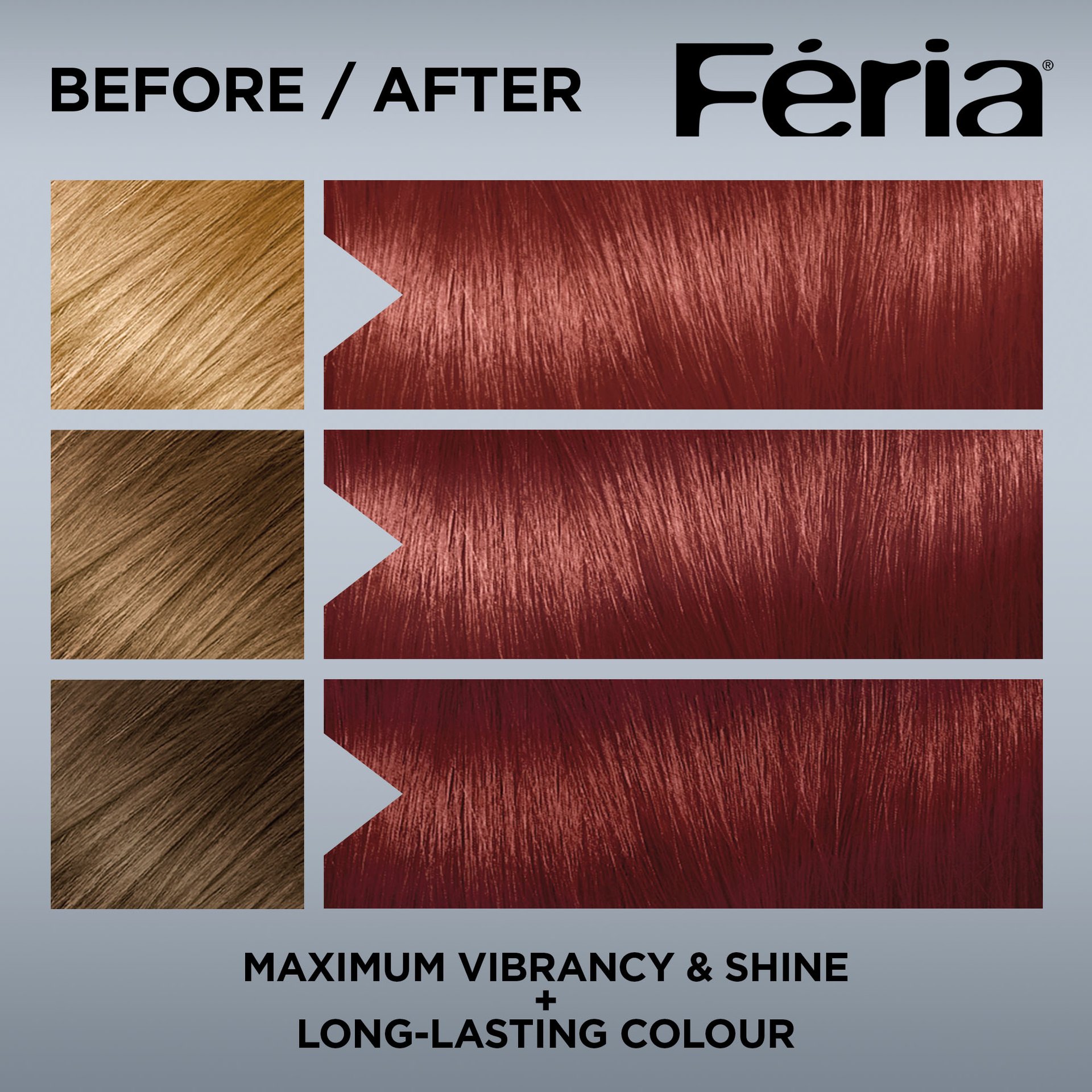 Hair before and after using Feria 77 Bright Acajou